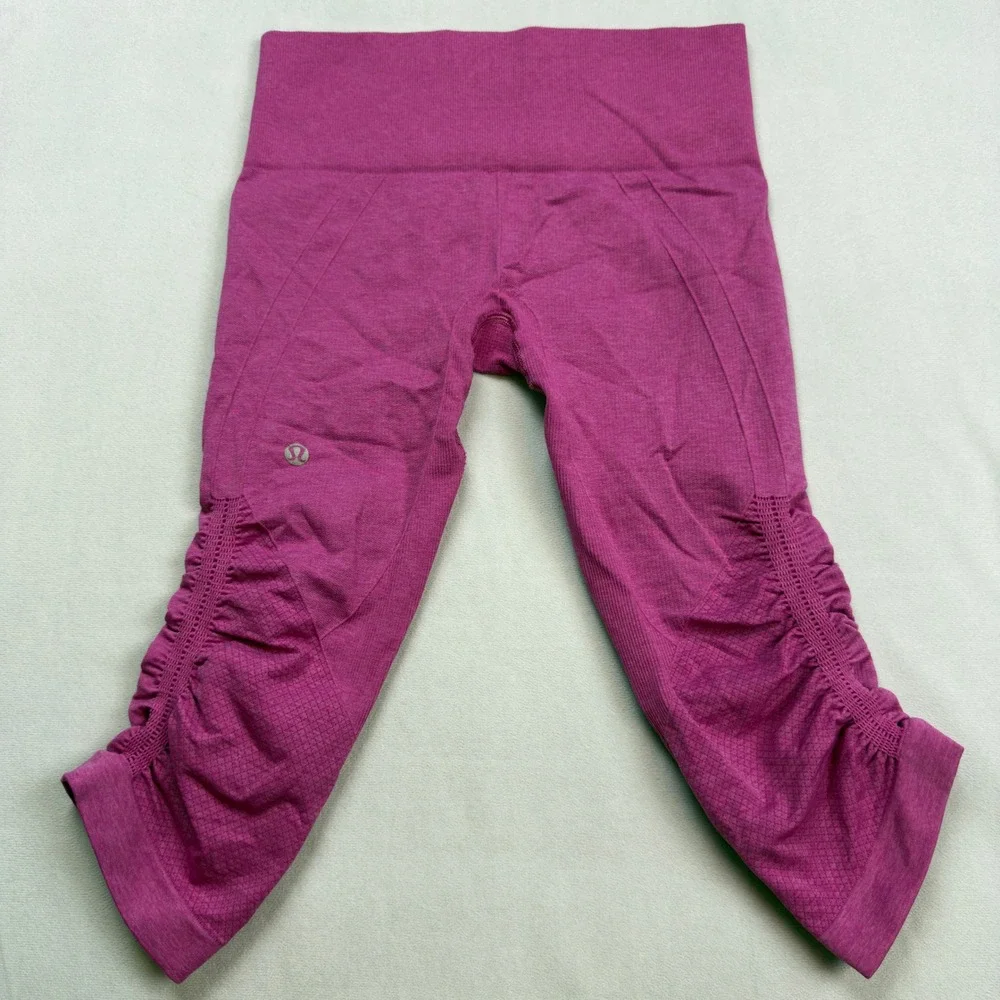 Lululemon In The Flow Crop Leggings Pink Size 4 Athletic Ruched‎